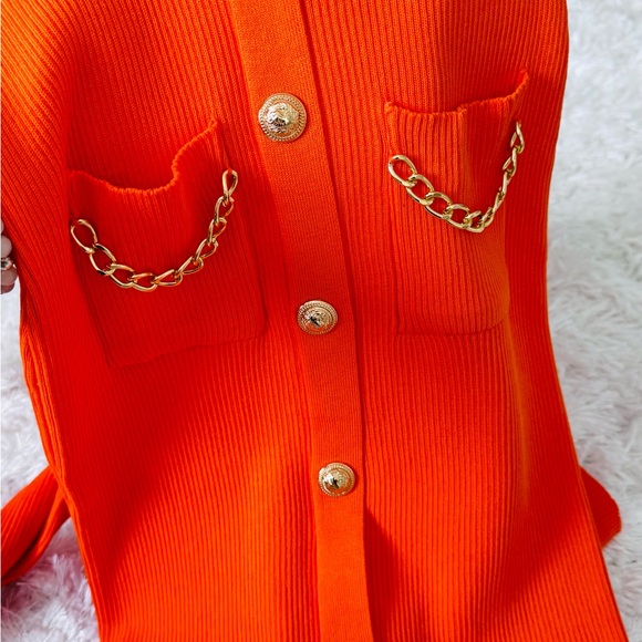 NWOT 🧡 Vibrant Orange Long Sleeve Sweater Dress with Buttons - Picture 16 of 17